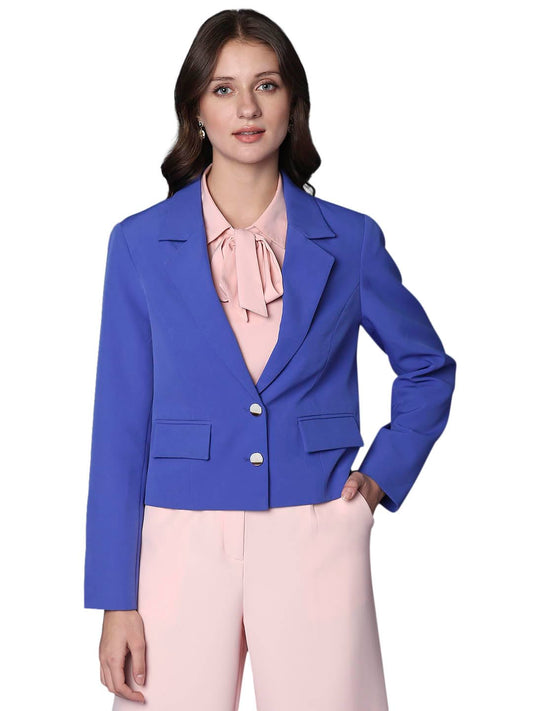 VERO MODA Women's Single Breasted Blazer Regular 10297732-Dazzling Blue_Dazzling - SaumyasStore