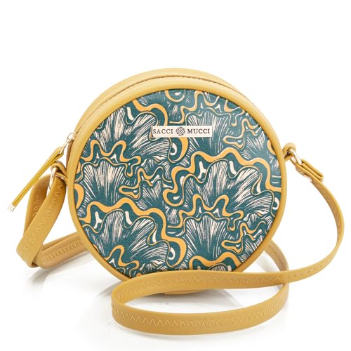 SACCI MUCCI Round Sling Bag, Printed Sling Bag For Girls, Women Sling Bag, Crossbody Bag For Women-Aquatic Mushrooms (Mustard) - SaumyasStore