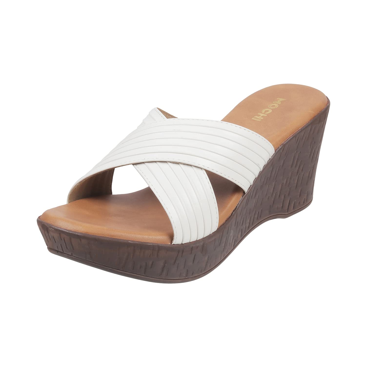 Mochi Women White Wedge Heel Slip-on - SaumyasStore