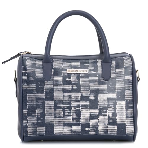 SACCI MUCCI Women's Handbag | Women's Tote Bag | Women's Top-Handle Bags | Women's Satchels- Irregular Stripes Tie Dye (Navy Blue) - SaumyasStore