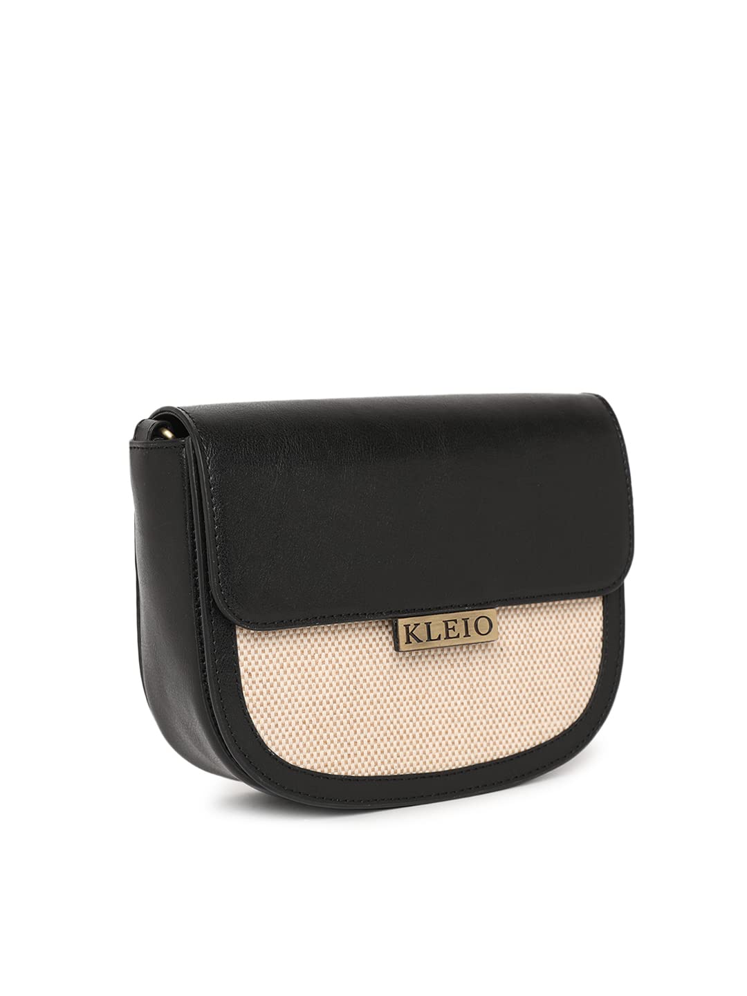 KLEIO Jute Canvas PU Leather Crossbody Side Sling Bag For Women Girls (HO8038KL-BL)(BLACK) - SaumyasStore