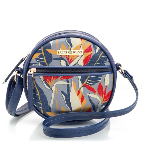 SACCI MUCCI Round Crossbody Bag | Side Sling Bag for Women and Girls | Latest Stylish Shoulder Bag for Ladies - Exotic Jungle (Navy Blue) - SaumyasStore