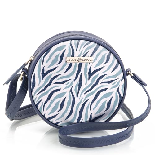 SACCI MUCCI Round Sling Bag, Printed Sling Bag For Girls, Women Sling Bag, Crossbody Bag For Women,Girls, Gift for her - Wave Botanical (Navy Blue) - SaumyasStore