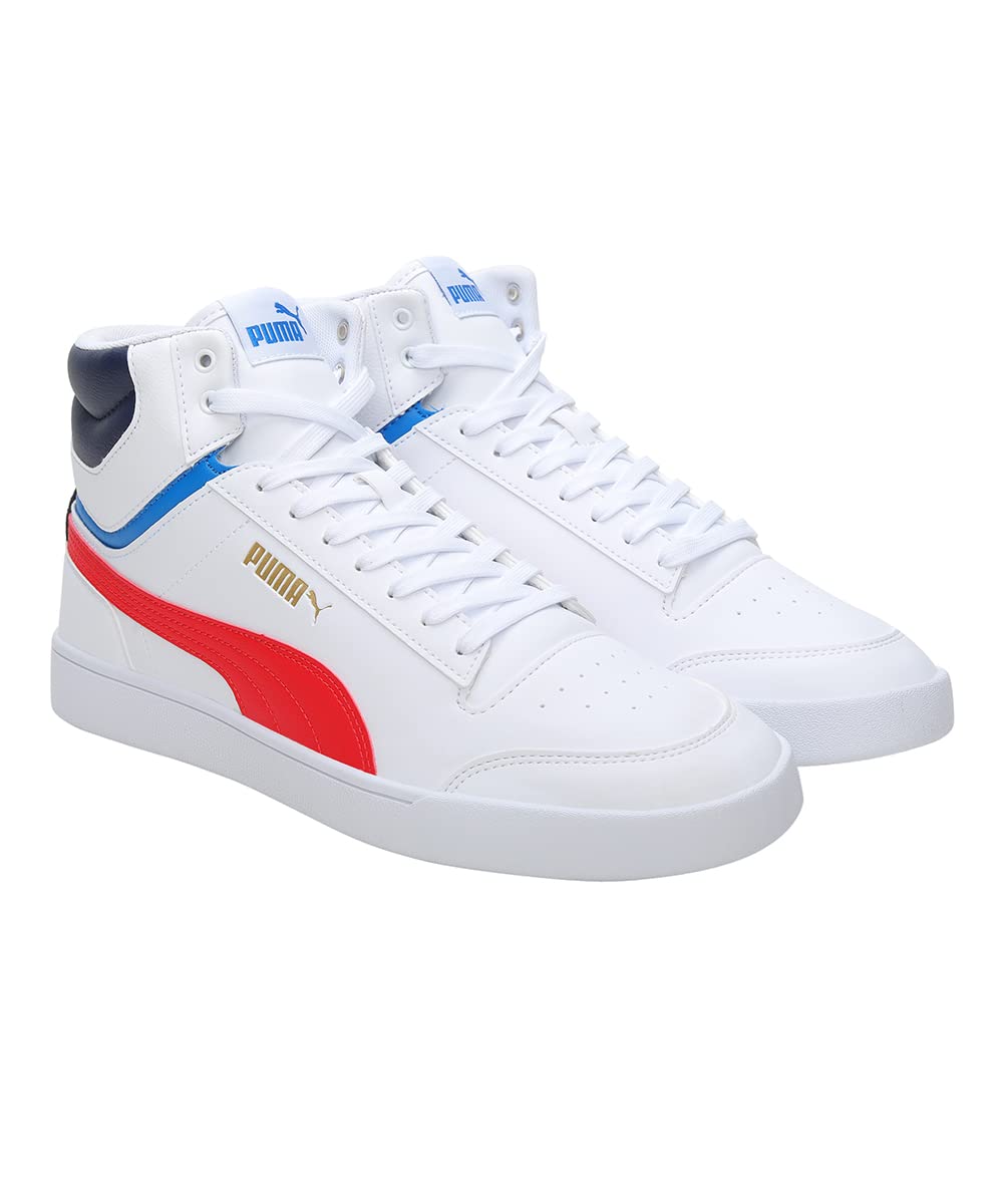 Puma Unisex Shuffle Mid Sneaker, Puma White-High Risk Red-Peacoat-Puma Team Gold) - SaumyasStore