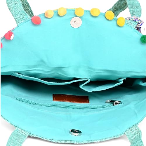 Boho Girl Multicolor Cotton Chateau Rose Beaded Round Tote | Boho Beach Handbags For Women and Girls - SaumyasStore