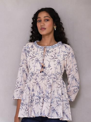 Aarke Ritu Kumar Ecru Printed Top - SaumyasStore