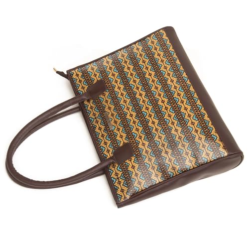 SACCI MUCCI Women's Tote Bag | Large Capacity Tote Bags For Women with Padded Laptop Compartment | Big Shoulder Bag for Office-EthnicTraditional Print (Brown) - SaumyasStore
