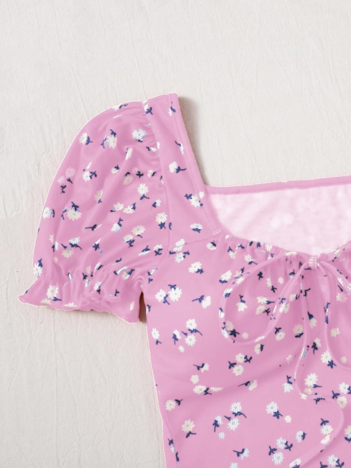 AAHWAN Puff Sleeves Floral Print Crop Top For Women's - SaumyasStore