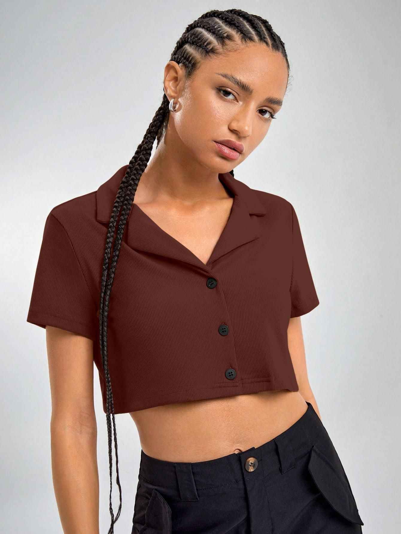 AAHWAN Solid Shirt Style Crop Top For Women's - SaumyasStore