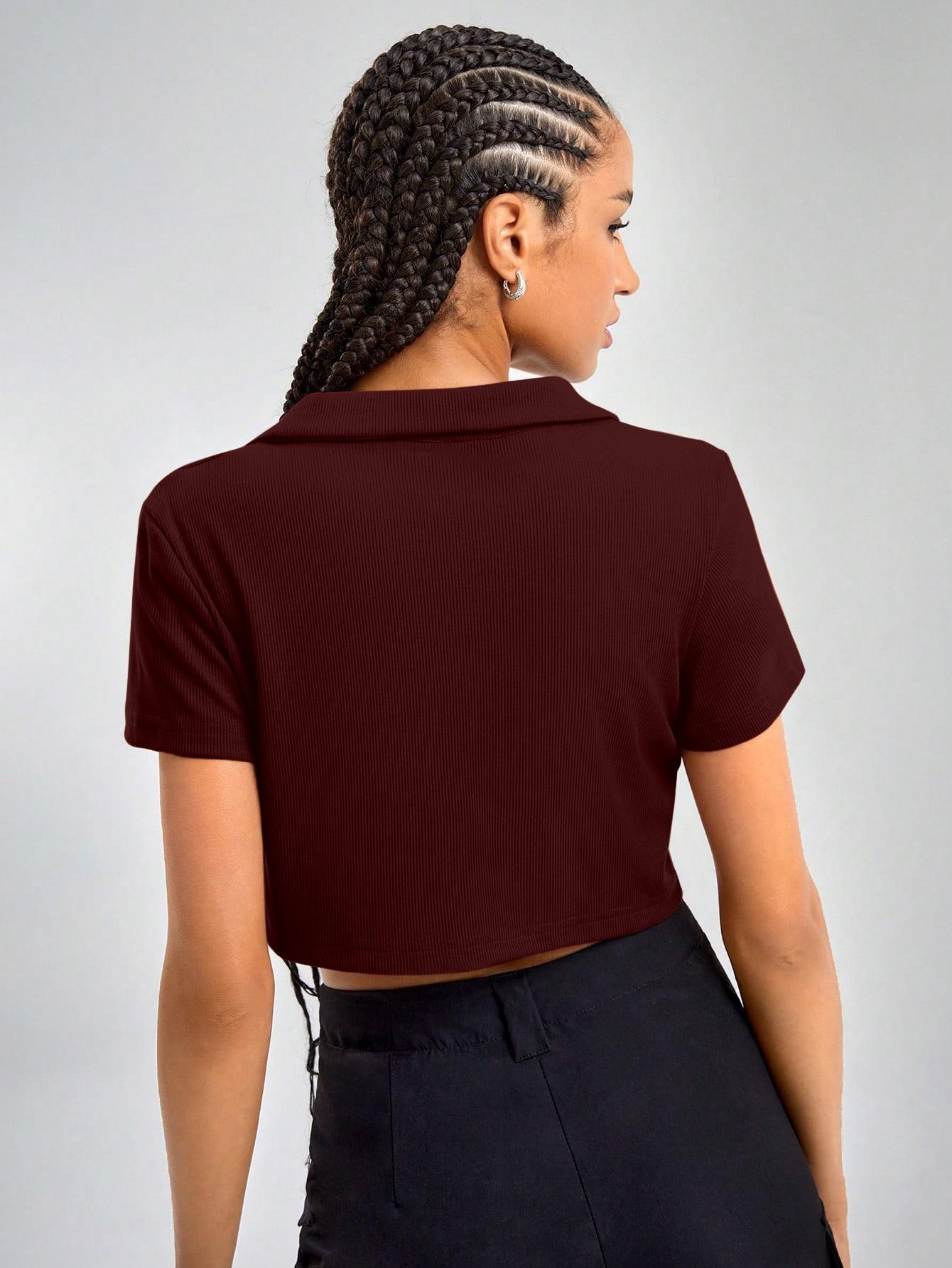AAHWAN Solid Shirt Style Crop Top For Women's - SaumyasStore