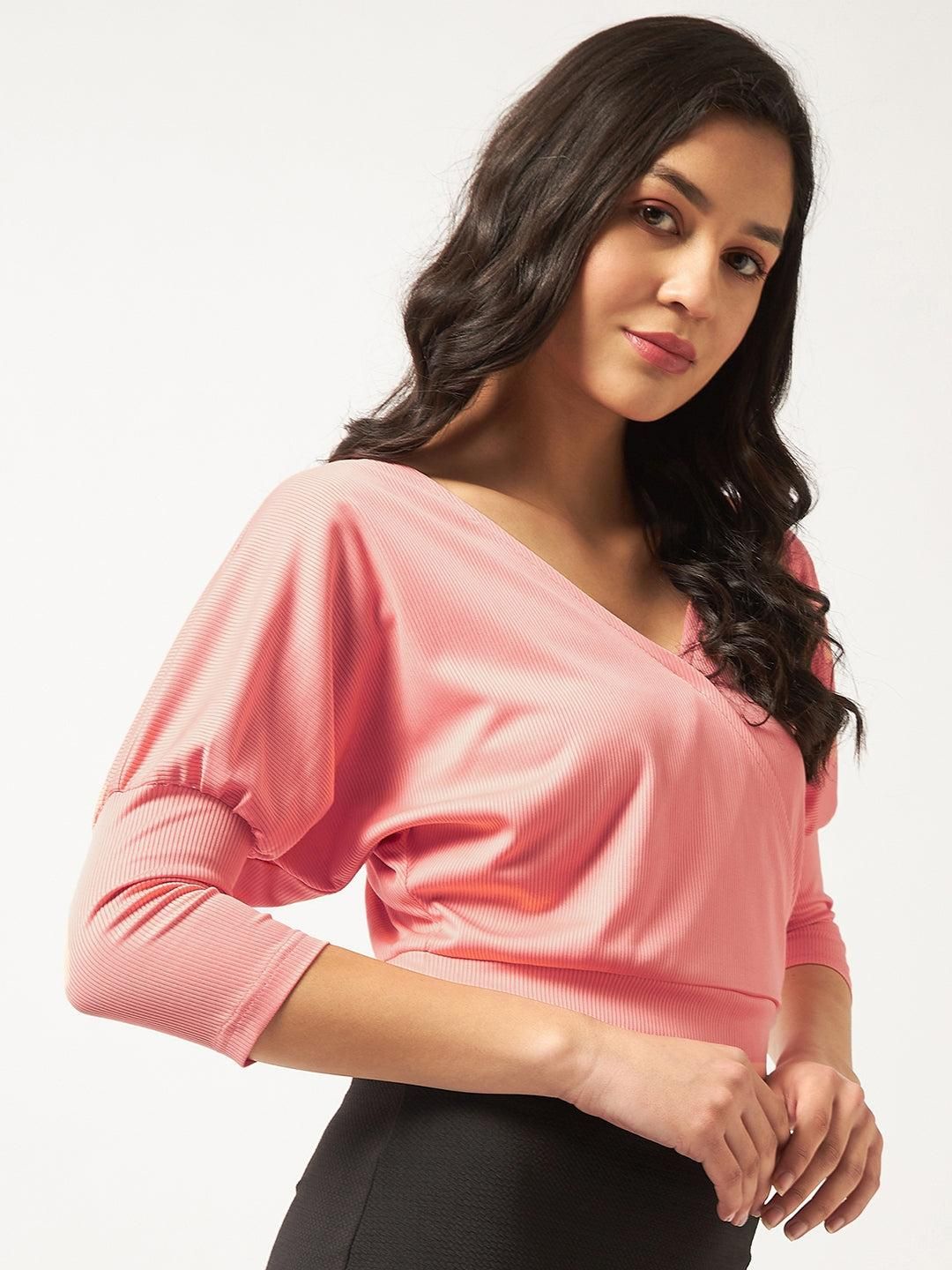 Women's Solid Kimono Rib Top For Women's - SaumyasStore