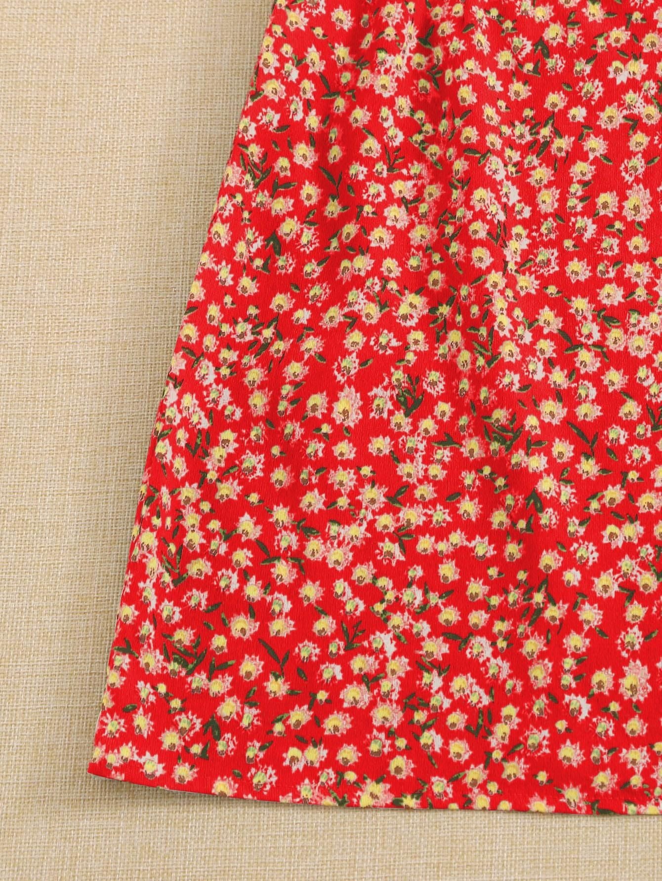 AAHWAN Women's Red Ditsy Floral Print Flared Mini Short Dress - SaumyasStore