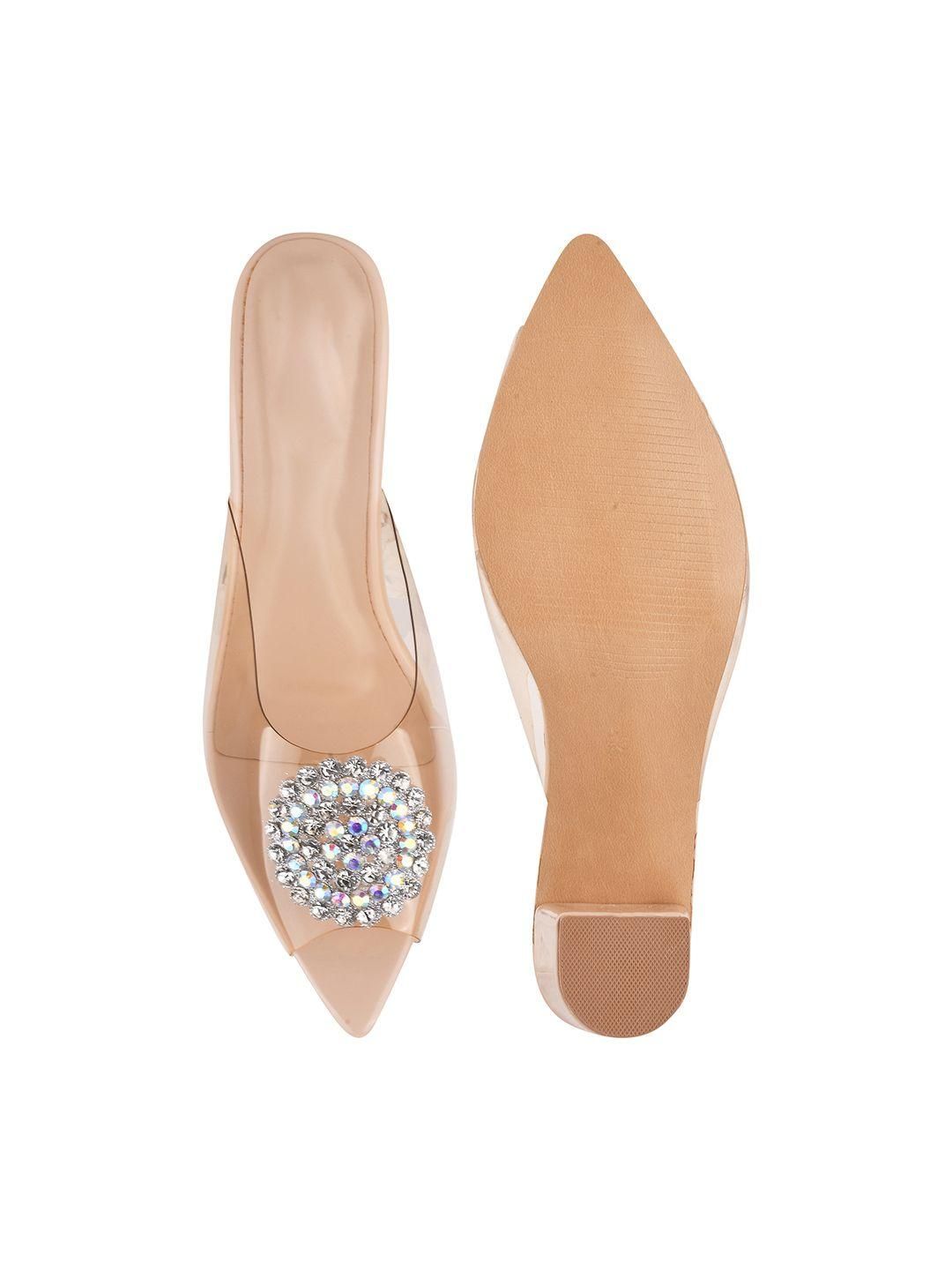 Transparent Block Heel Stone Studded Sandal For Women's - SaumyasStore