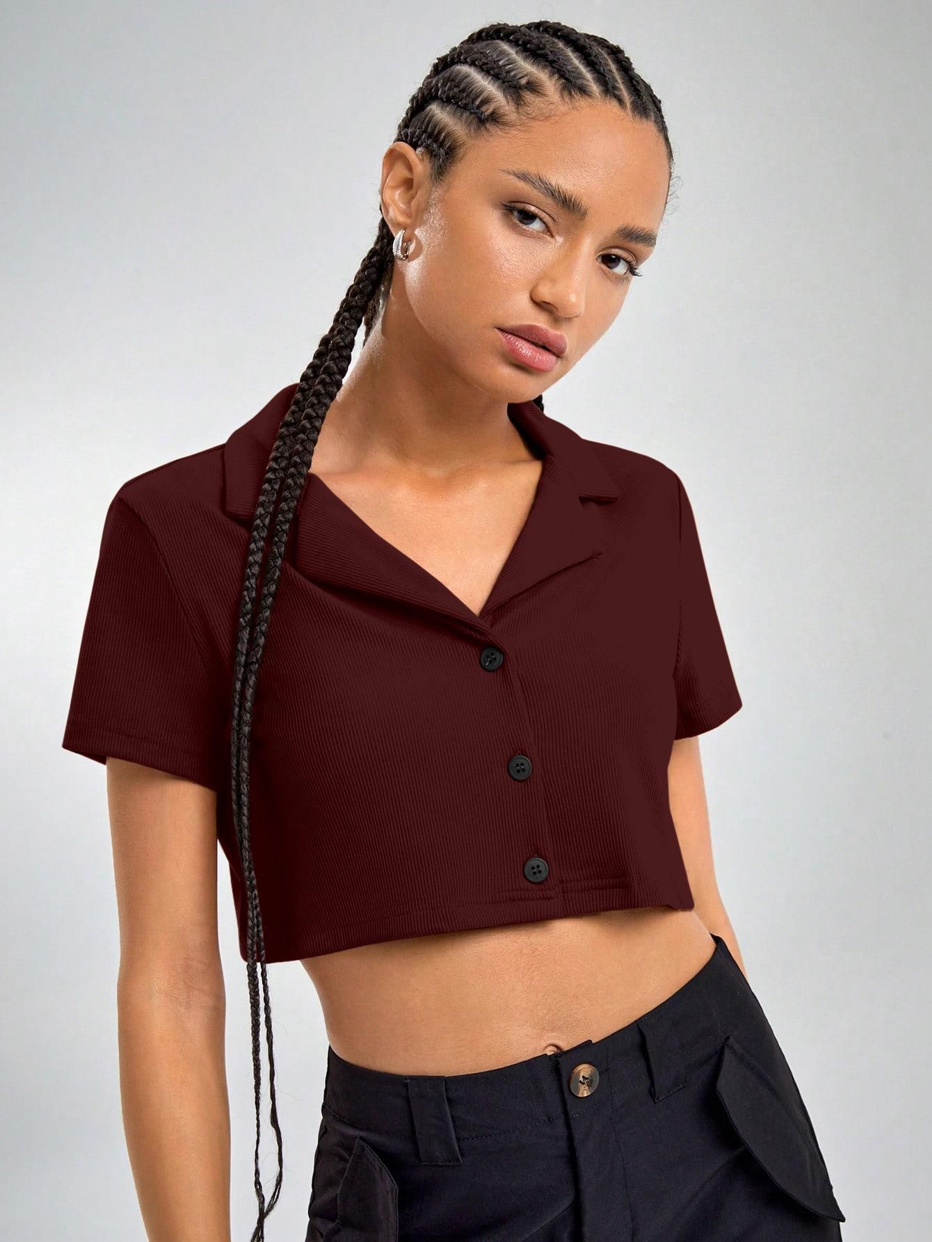 AAHWAN Solid Shirt Style Crop Top For Women's - SaumyasStore