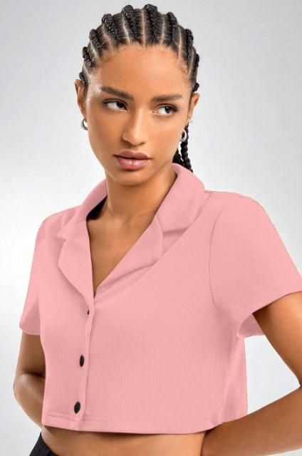 AAHWAN Solid Shirt Style Crop Top For Women's - SaumyasStore