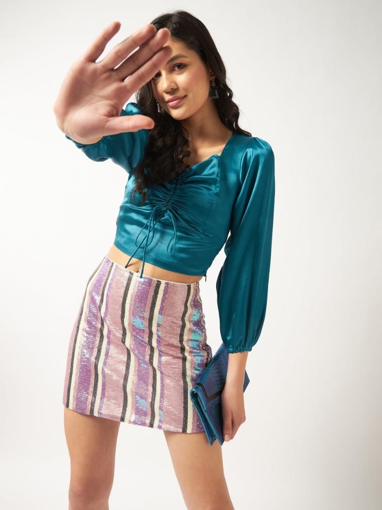 Solid Satin Sweetheart Neck Top For Women's - SaumyasStore