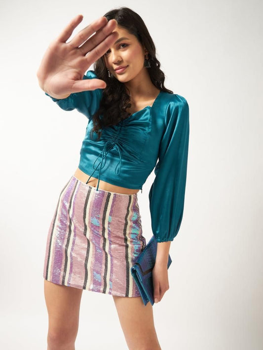 Solid Satin Sweetheart Neck Top For Women's - SaumyasStore