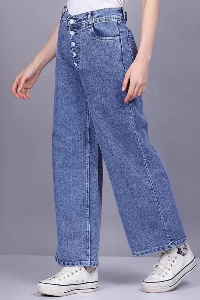 Women's Solid High Waist Rise Flared Denim Jeans - SaumyasStore