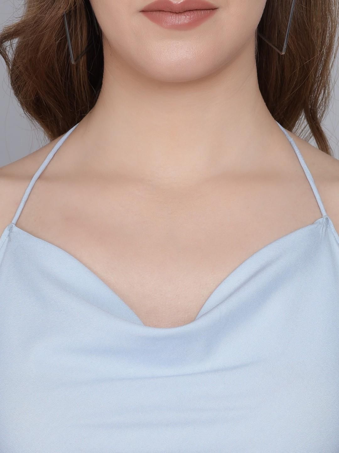 FLAMBOYANT Casual Sleeveless Solid Women Light Blue Top - SaumyasStore