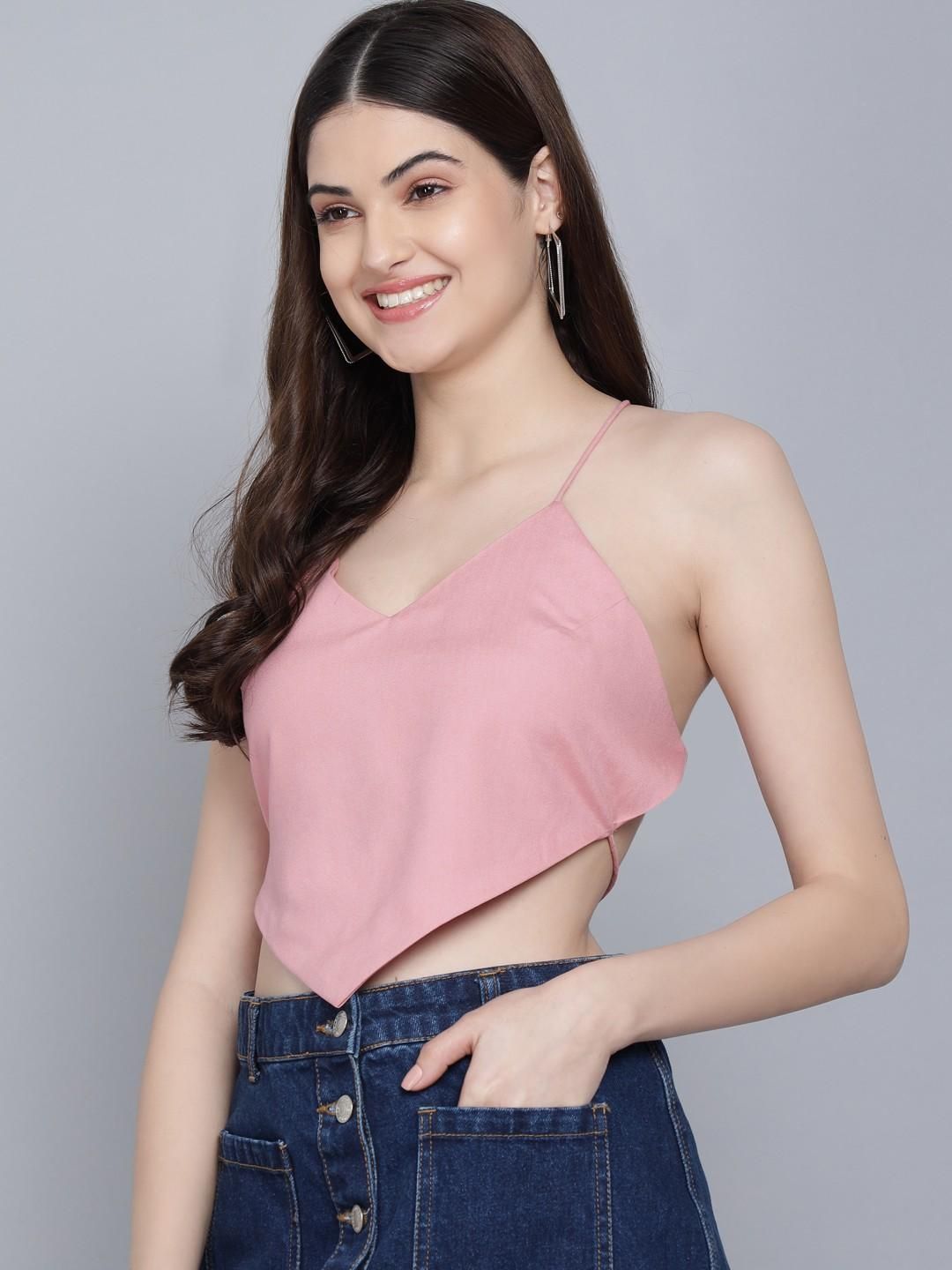FLAMBOYANT Casual Sleeveless Solid Women Pink Top - SaumyasStore
