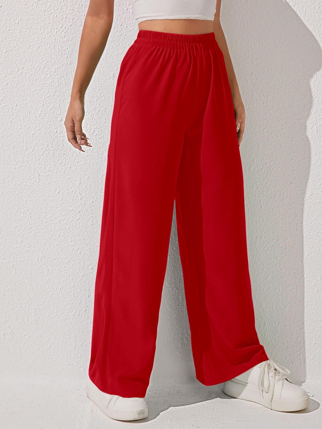 AAHWAN Women's Solid Loose Fit High-Rise Palazzo - SaumyasStore