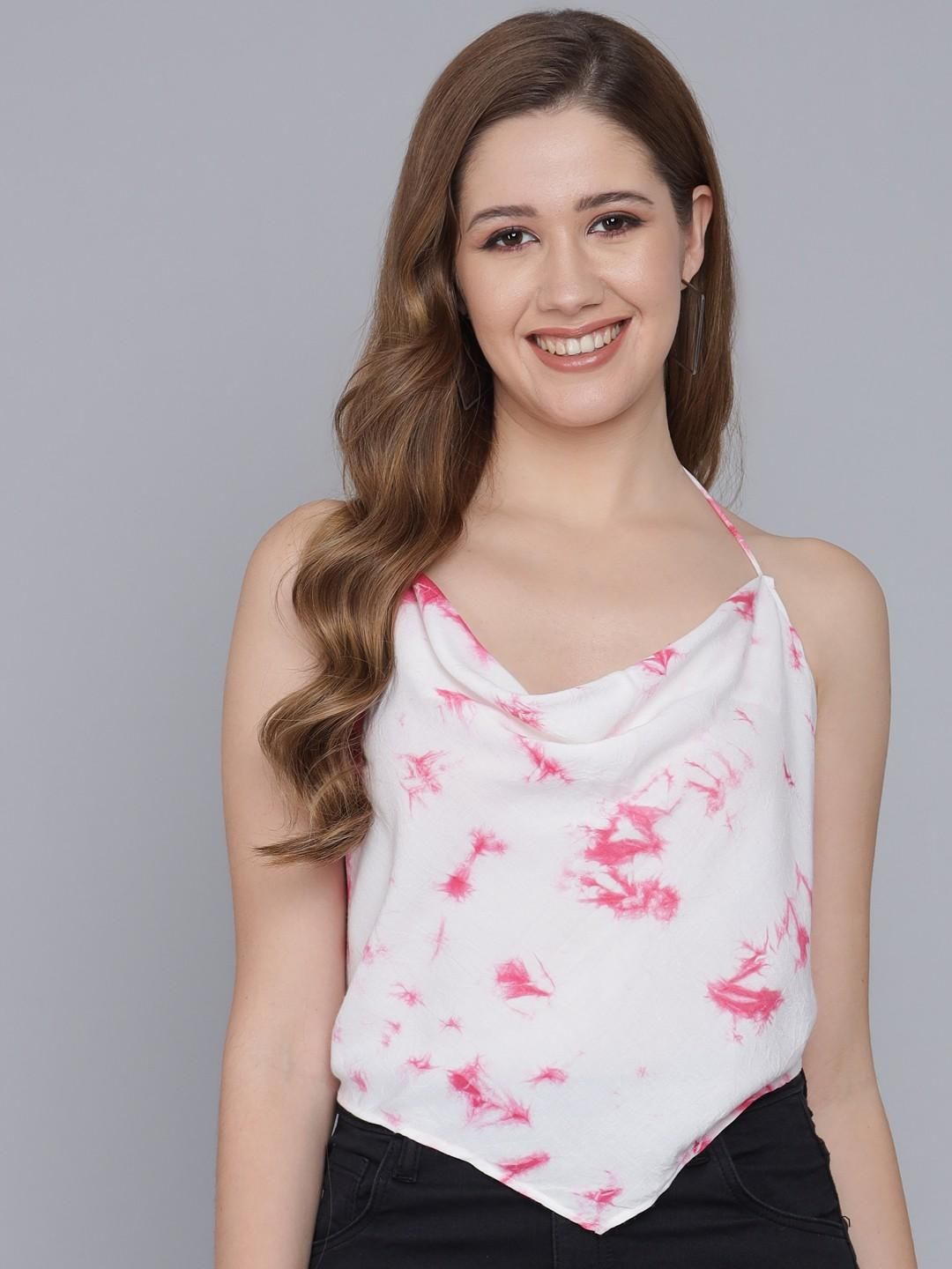 FLAMBOYANT Casual Sleeveless Tie & Dye Women Pink Top - SaumyasStore