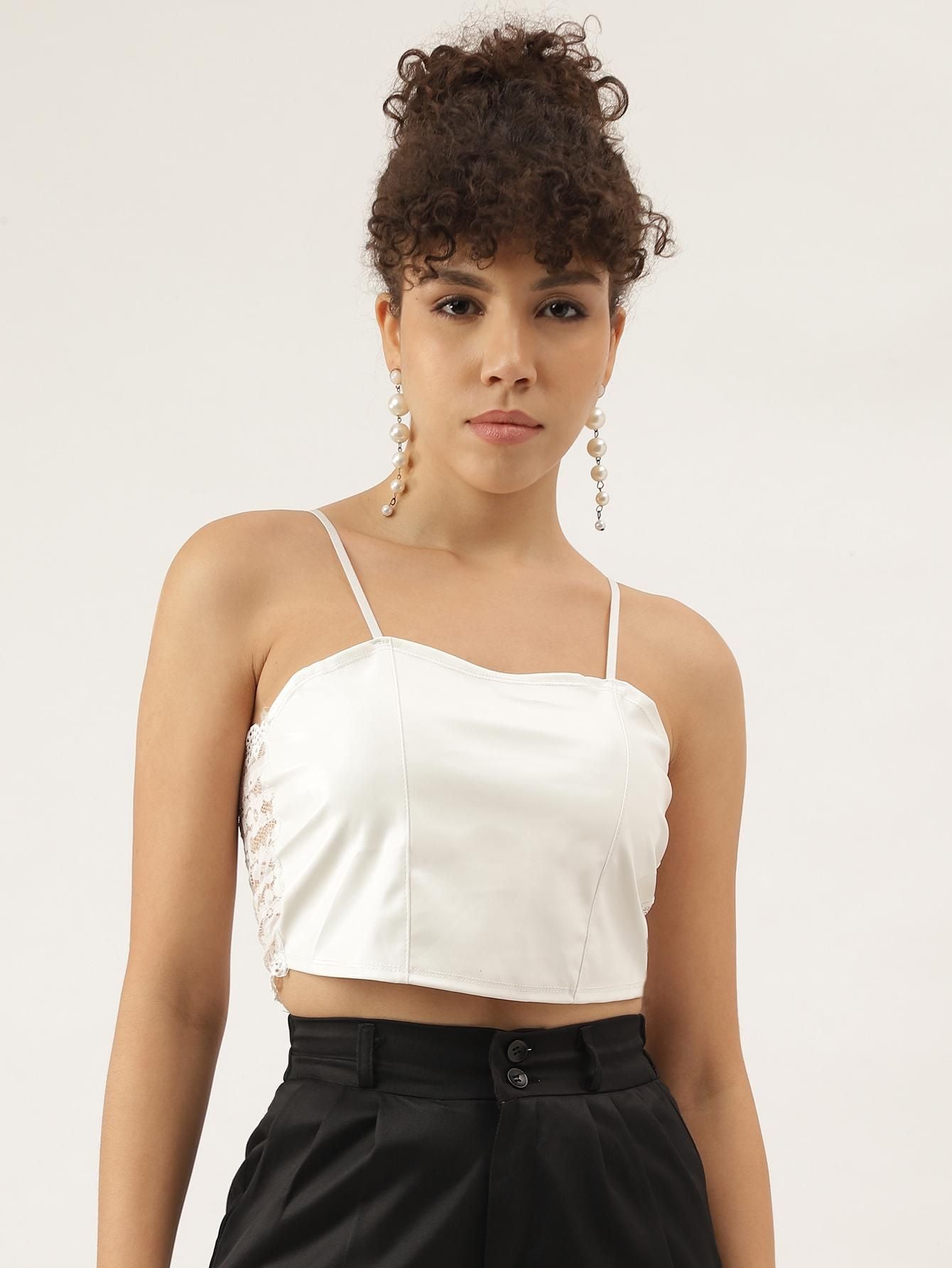 AAHWAN Women's Shoulder Straps Solid Crop Top - SaumyasStore