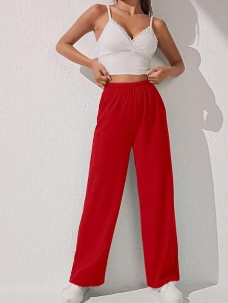 AAHWAN Women's Solid Loose Fit High-Rise Palazzo - SaumyasStore