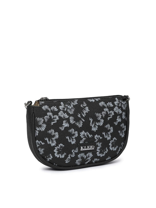 KLEIO Printed PU Leather Light Weight Double Sling Cross body Side Bag for Women and Girls(HO8071KL-BL)(Black) - SaumyasStore