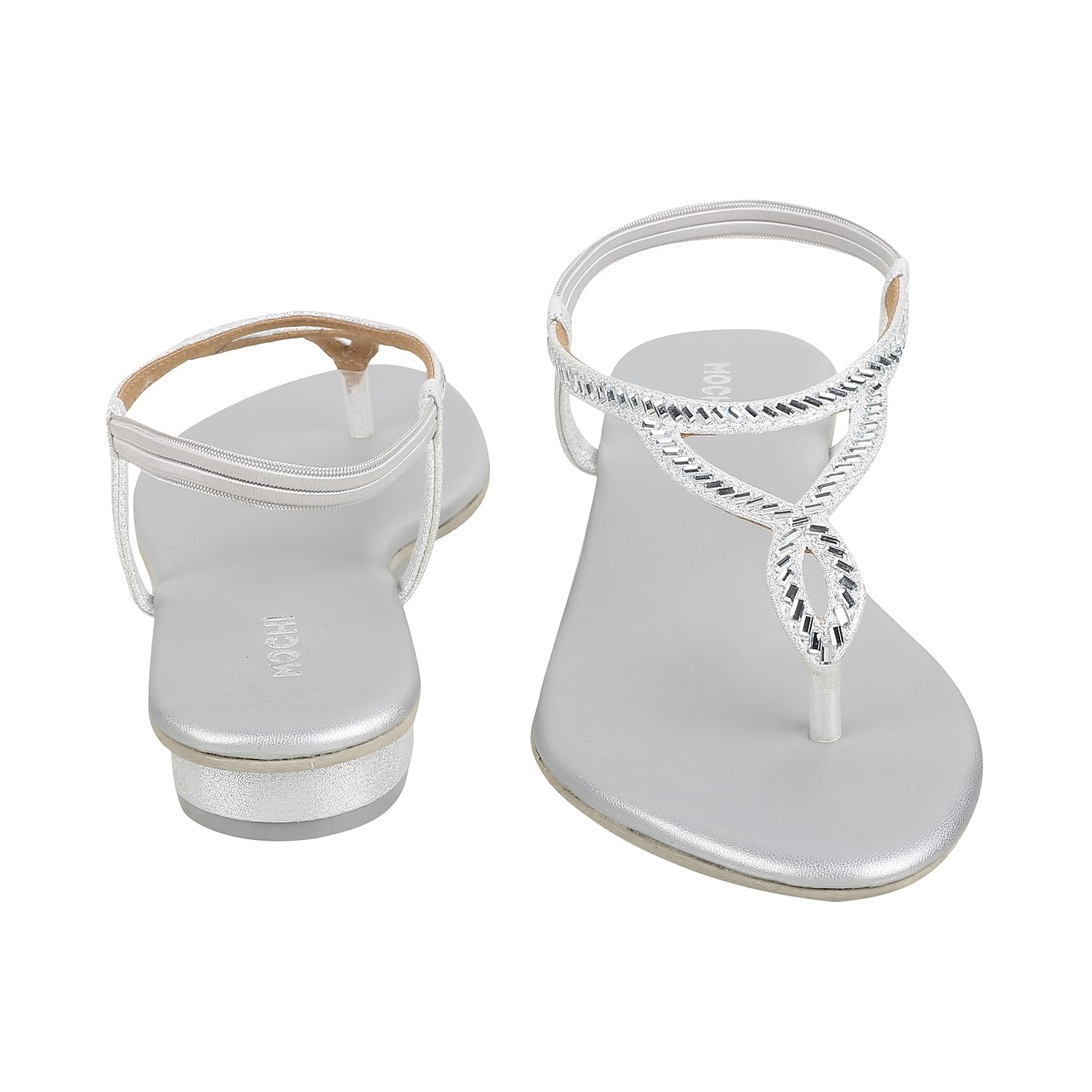 Mochi Women Silver Velvet Comfort & Flat Sandal UK/6 EU/39 (35-4917) - SaumyasStore