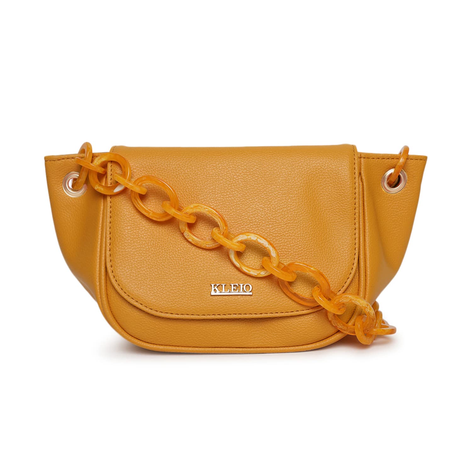 KLEIO Leather Side Sling Bag (Mustard) for Women with Adjustable Shoulder Strap & Magnetic Flap Closure | Short Strap Crossbody Bag for Girls to use Everyday in Formal and Casual Setting - SaumyasStore