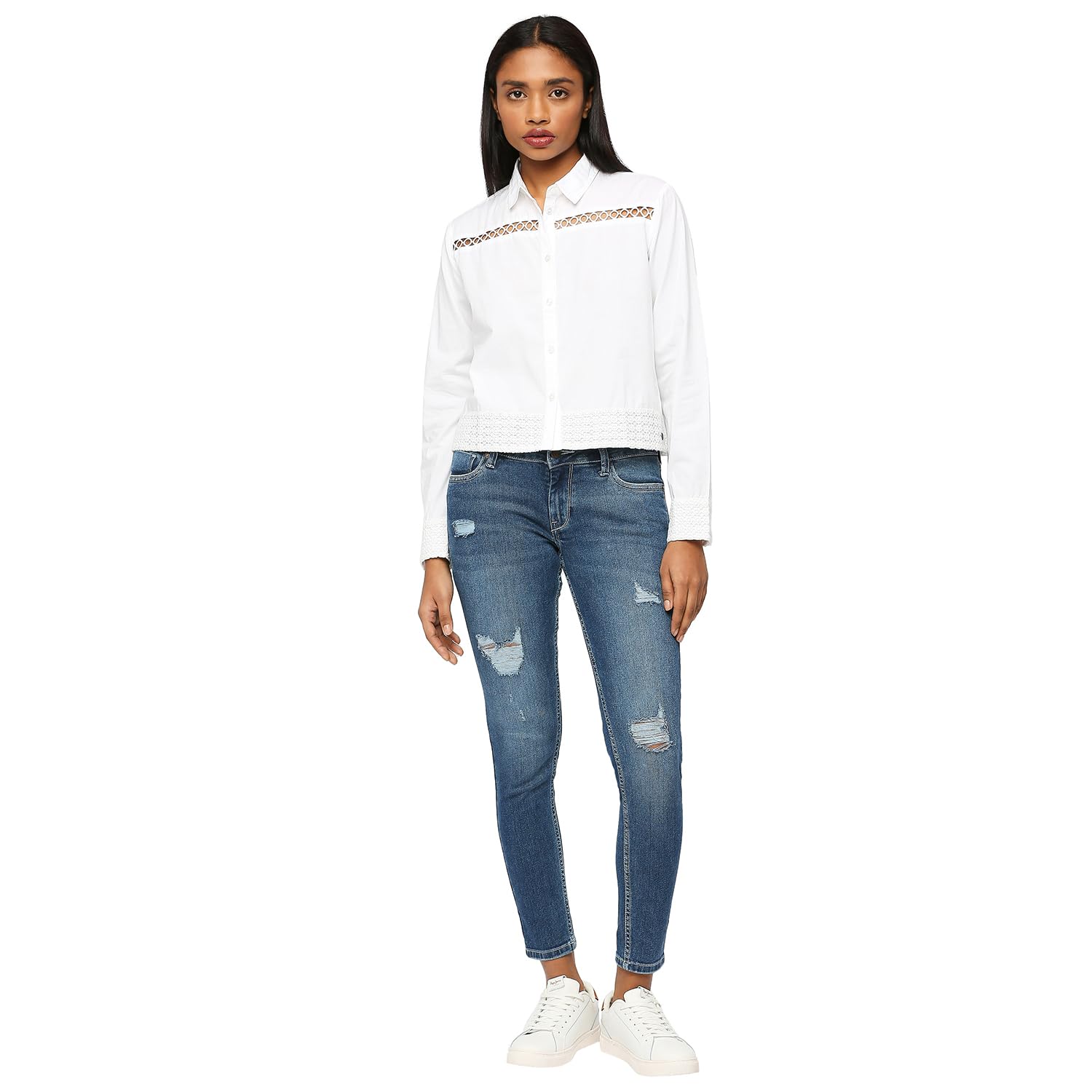 Pepe Jeans Women's Regular Fit Shirt (PL304742_White - SaumyasStore