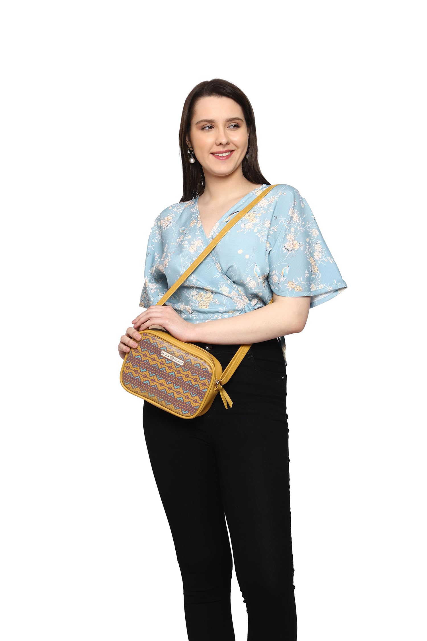 SACCI MUCCI Stylish Box Sling Bag for girls | Side Purse for Women Stylish Latest | Cross Body Sling Box Bags for Girls -EthnicTraditional Print (Mustard) - SaumyasStore