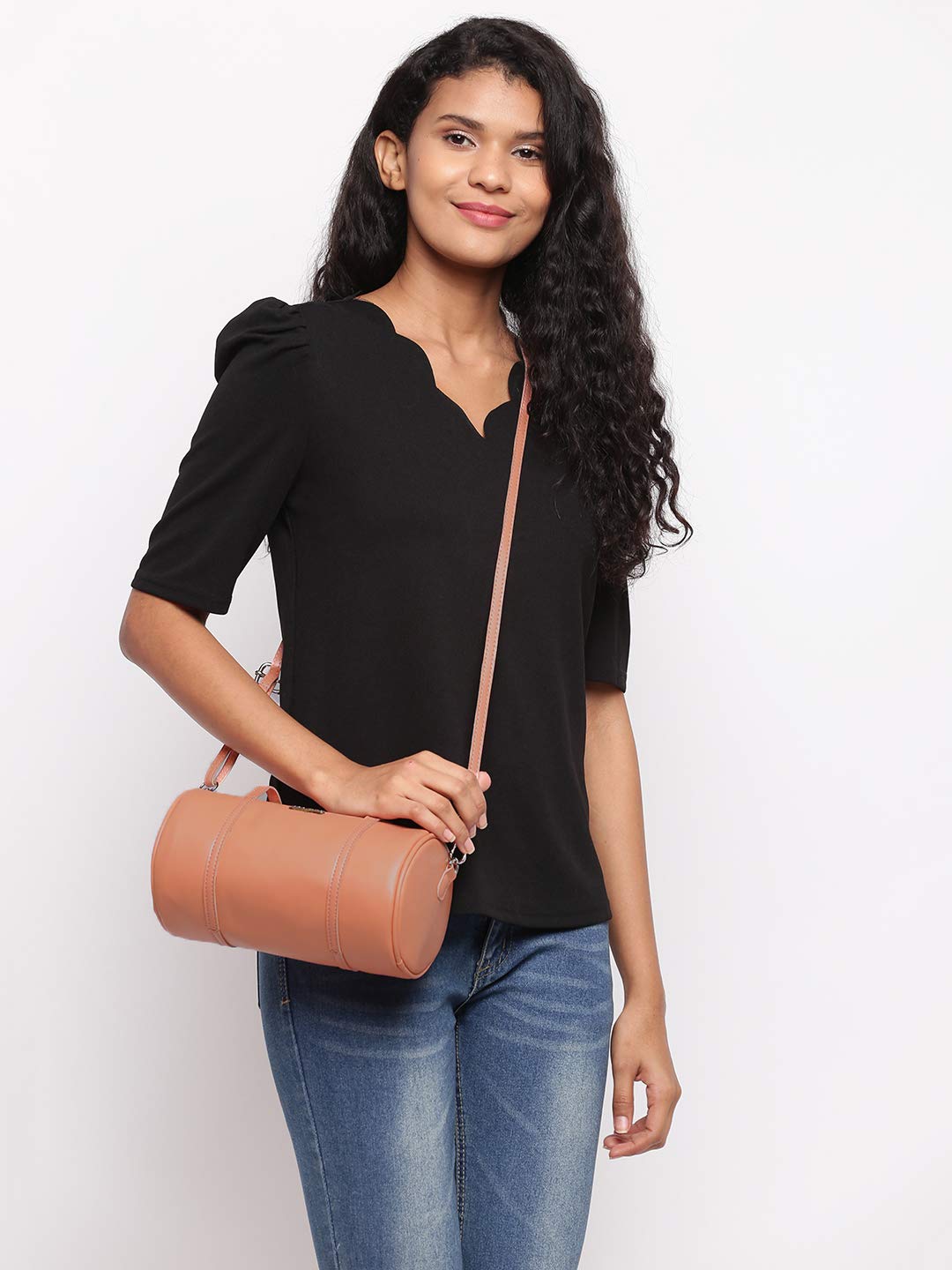 KLEIO Small Round Cross-Body Side Sling Hand Bag for Girls Women (HO8015KL-PE_Peach) - SaumyasStore