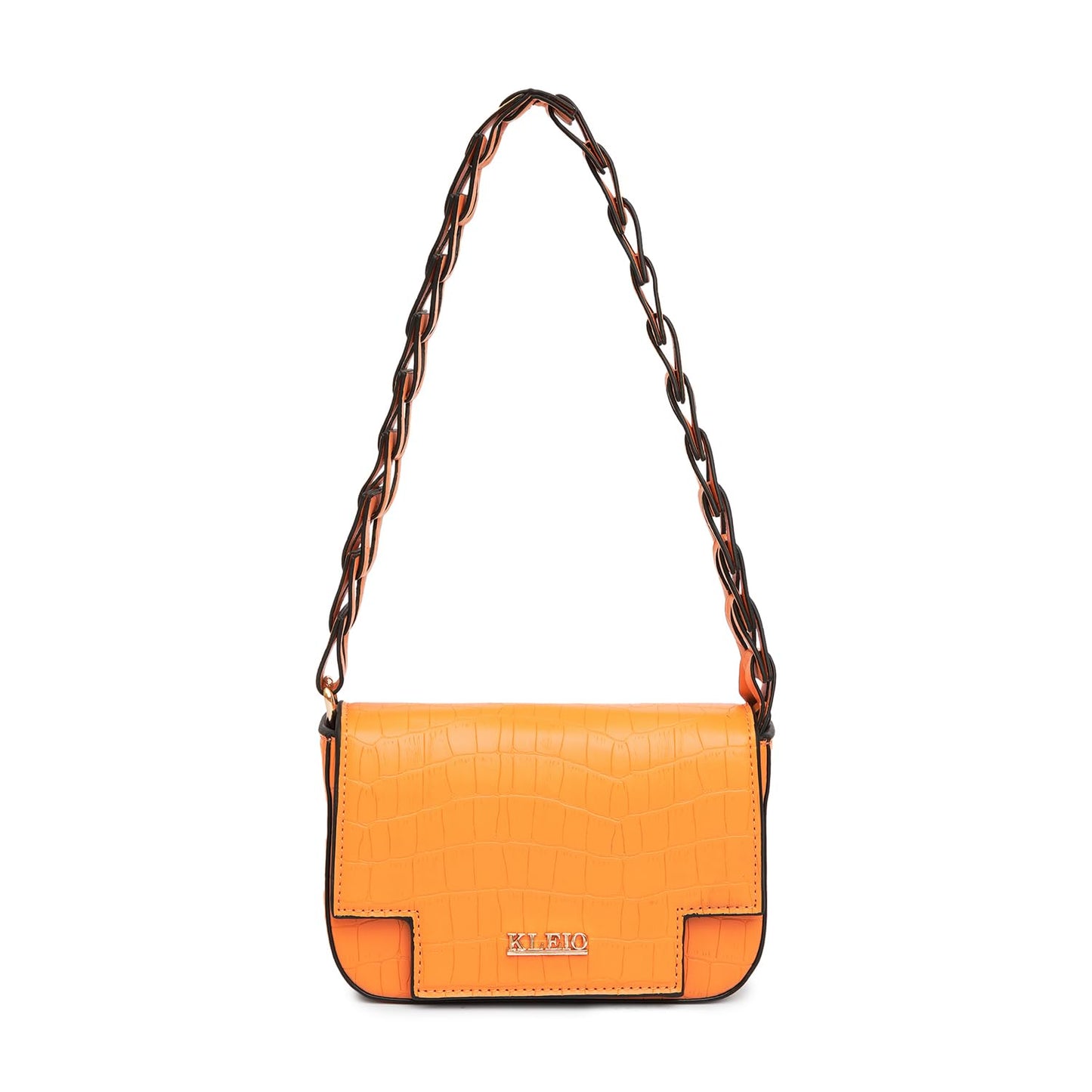 KLEIO Vegan Leather Mini Croco Textured Shoulder Bag Women with Magnetic Closure (Orange) |Water-resistent Shoulder Hand Bag for Girls |Ladies Bag for Everyday Use, Parties, Travel & College - SaumyasStore