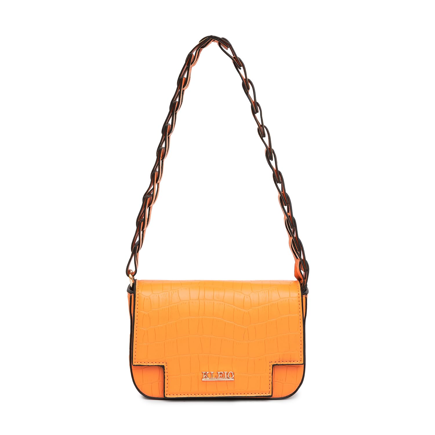 KLEIO Vegan Leather Mini Croco Textured Shoulder Bag Women with Magnetic Closure (Orange) |Water-resistent Shoulder Hand Bag for Girls |Ladies Bag for Everyday Use, Parties, Travel & College - SaumyasStore