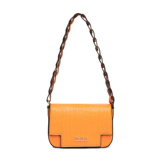 KLEIO Vegan Leather Mini Croco Textured Shoulder Bag Women with Magnetic Closure (Orange) |Water-resistent Shoulder Hand Bag for Girls |Ladies Bag for Everyday Use, Parties, Travel & College - SaumyasStore
