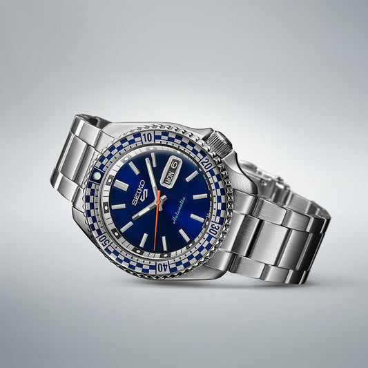 Seiko 5 Sports Petrol Blue ‘Checker Flag’ Special Edition-SRPK65K1 - SaumyasStore