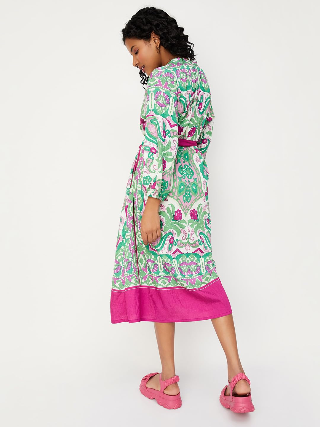 Max Women's Polyester Classic Below The Knee Dress (MDDRS34031MULTI_Multi Multicolour - SaumyasStore