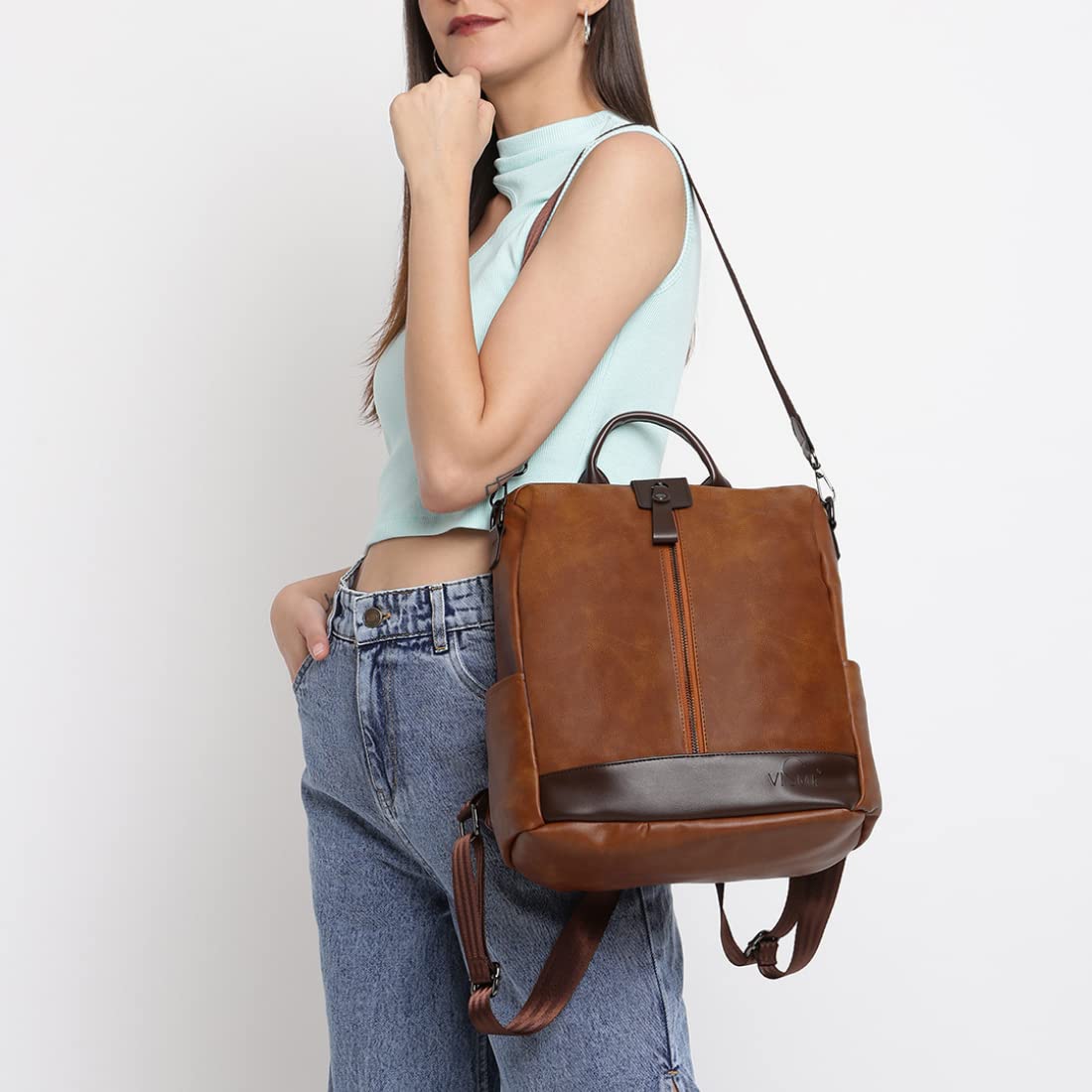 VISMIINTREND Stylish Leather Backpack Handbag Shoulder Sling Purse Bag for Women and Girls | College Bags | Belt | Travel | Work | Birthday Gift for Wife | Friend | Rakhi Gifts for Sister | Bhabhi - SaumyasStore