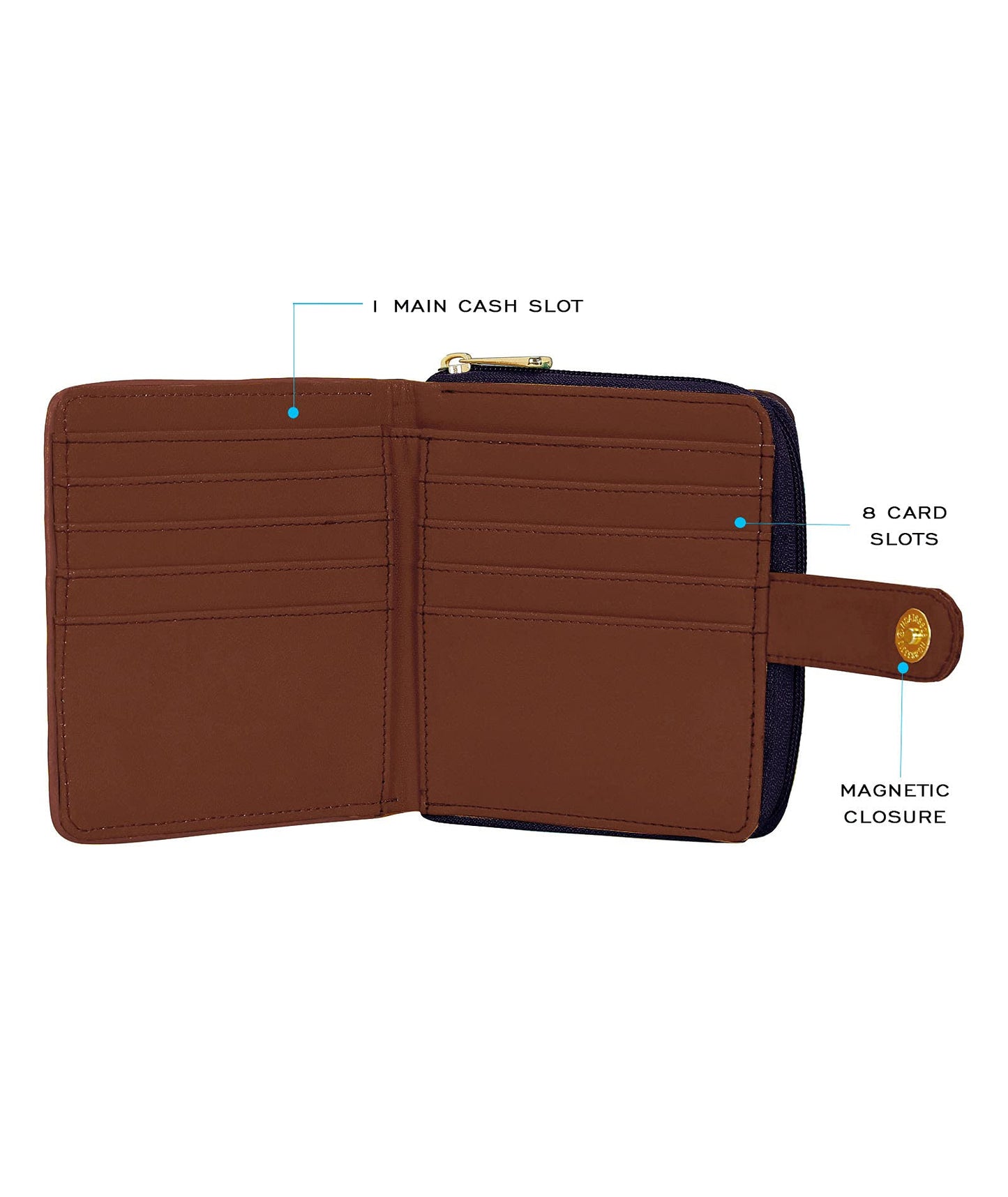 Funk For Hire Women Printed Dark Navy Blue Vegan Leather Square Wallet - SaumyasStore