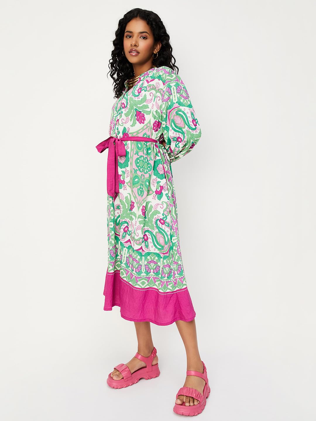 Max Women's Polyester Classic Below The Knee Dress (MDDRS34031MULTI_Multi Multicolour - SaumyasStore