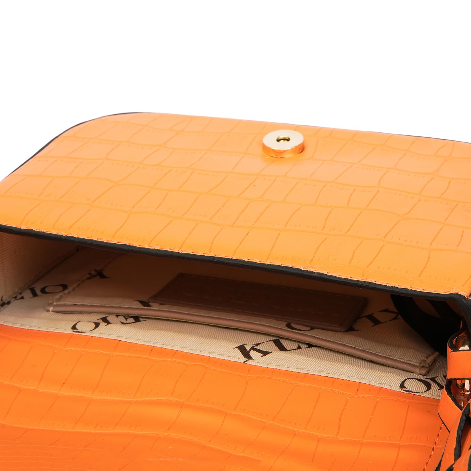 KLEIO Vegan Leather Mini Croco Textured Shoulder Bag Women with Magnetic Closure (Orange) |Water-resistent Shoulder Hand Bag for Girls |Ladies Bag for Everyday Use, Parties, Travel & College - SaumyasStore