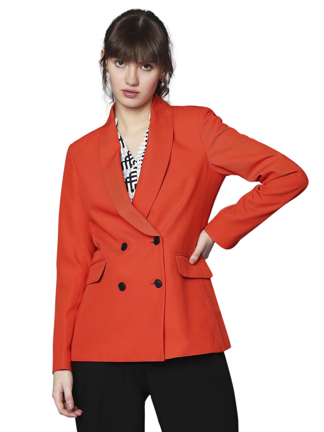 VERO MODA Women's Regular Blazer (10306955-Red Alert_Red - SaumyasStore