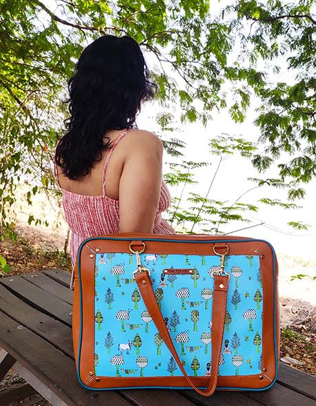 Funk For Hire Leatherette Printed 2 In 1 Backpack Shoulder Bag Handbag Fit Up To 15.6" Laptop - Aqua Blue And Brown - SaumyasStore