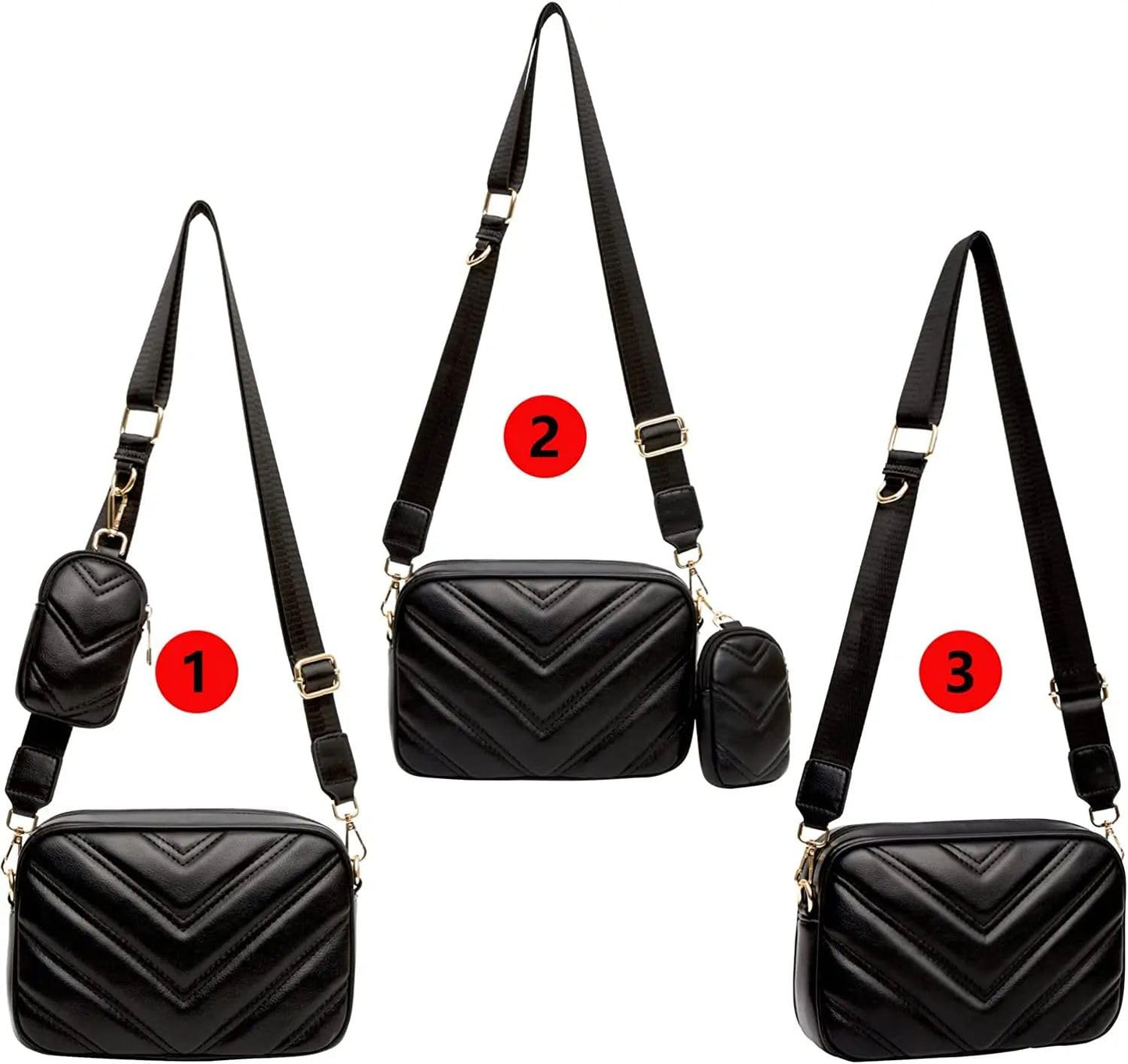 ADISA Women's Girls Cross Body Sling Bag with Pouch (SL5127_Black) - SaumyasStore