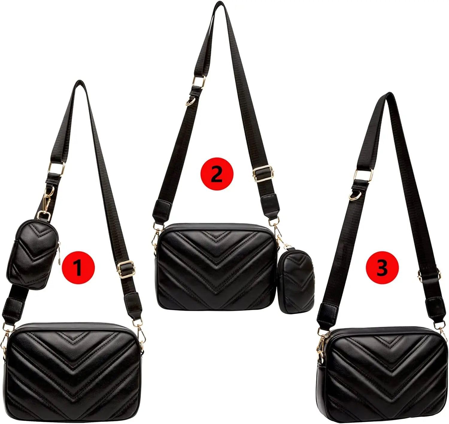 ADISA Women's Girls Cross Body Sling Bag with Pouch (SL5127_Black) - SaumyasStore