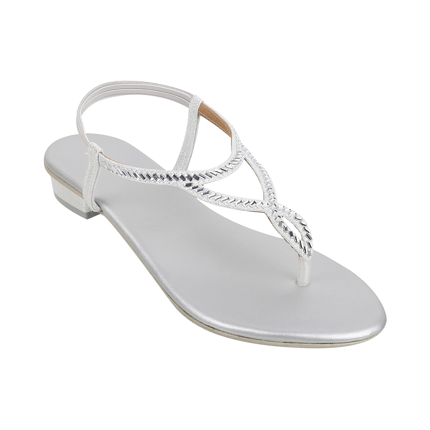 Mochi Women Silver Velvet Comfort & Flat Sandal UK/6 EU/39 (35-4917) - SaumyasStore