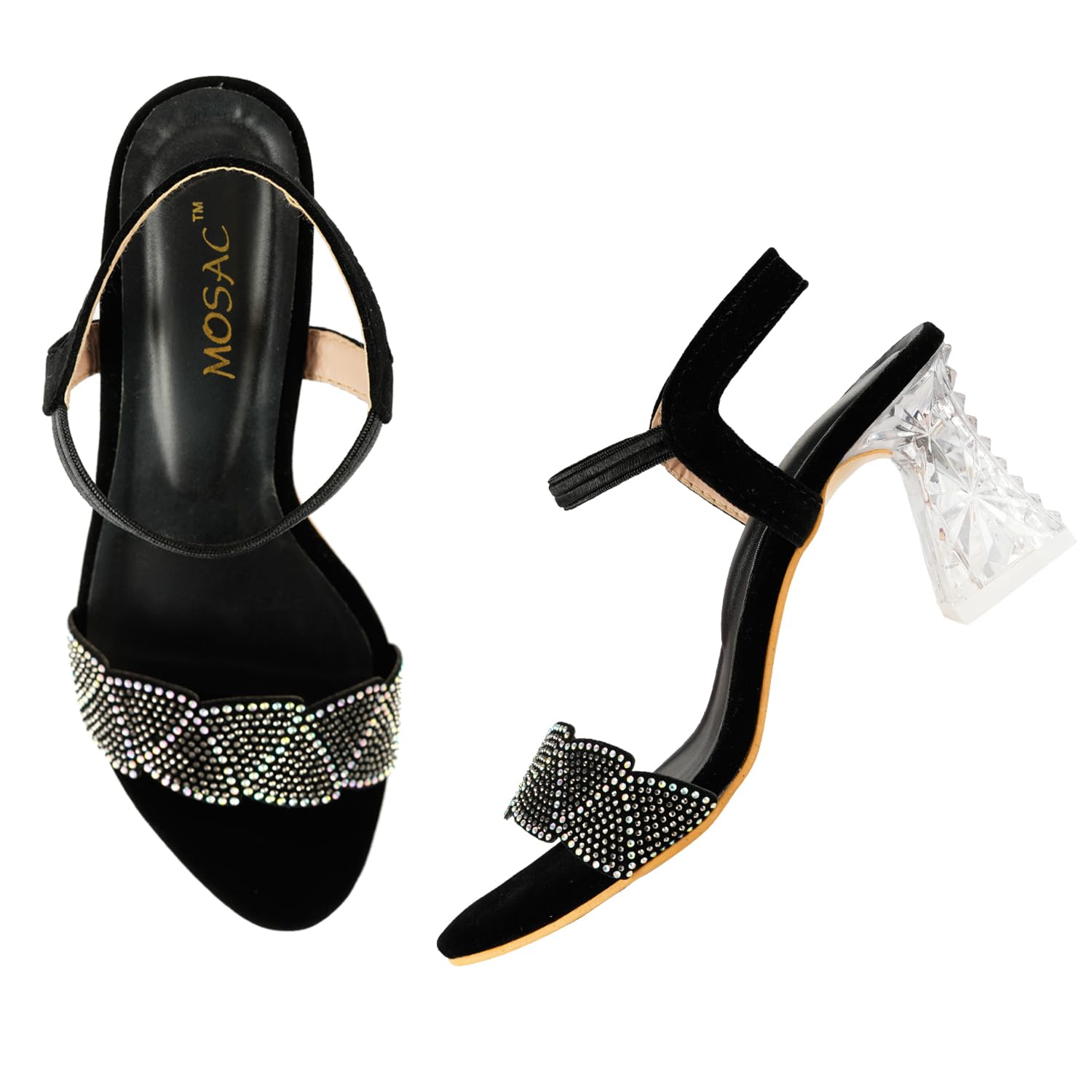 MOSAC Women's Block Heels Fashion Sandals Wedding Sandals for Women & Girls (Black) - SaumyasStore