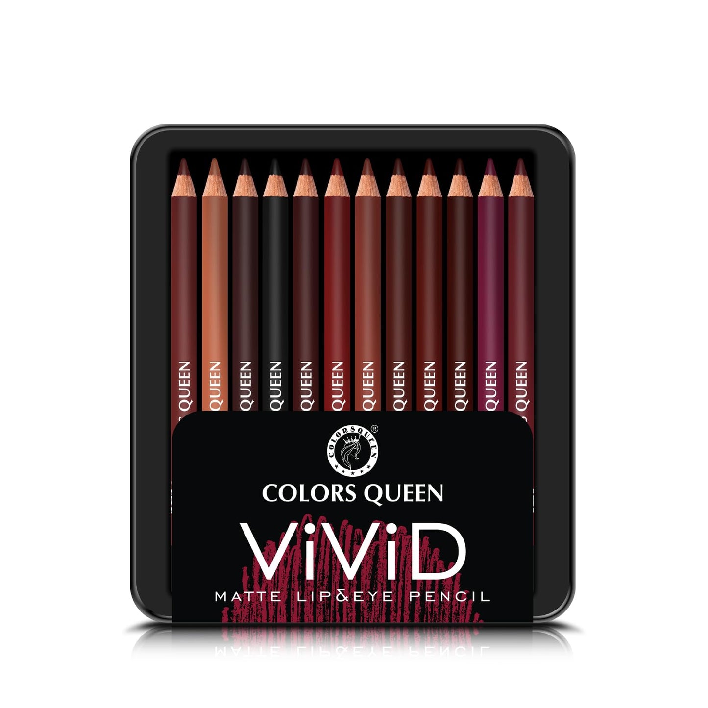 Colors Queen Vivid Matte Eye & Lip Liner Pencil Set | Long Lasting, Waterproof & Smudge Proof Lip Liner | Bold & Creamy Lip Liner Pencil Set of 12 (1.5g x12) | Multi Color A - SaumyasStore